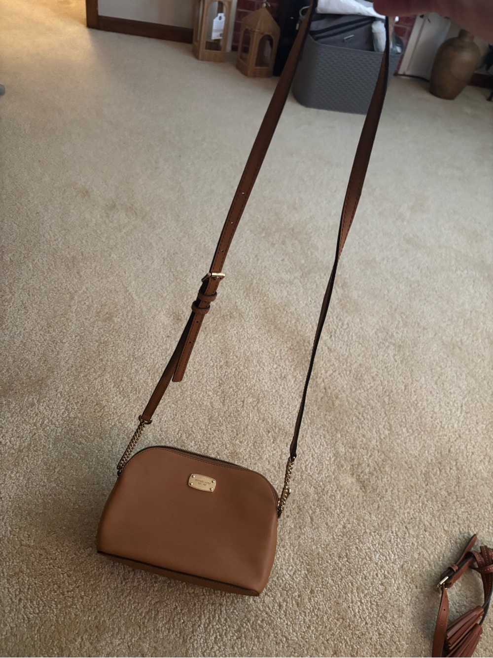 Michael Kors Brown Leather Crossbody with Gold Chain Accents